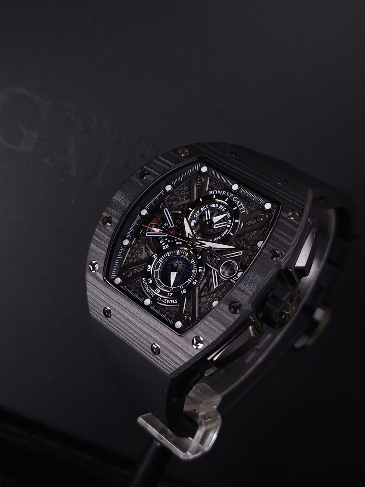 Bonest Gatti BG9007 夜光碳纖多功能自動機械錶