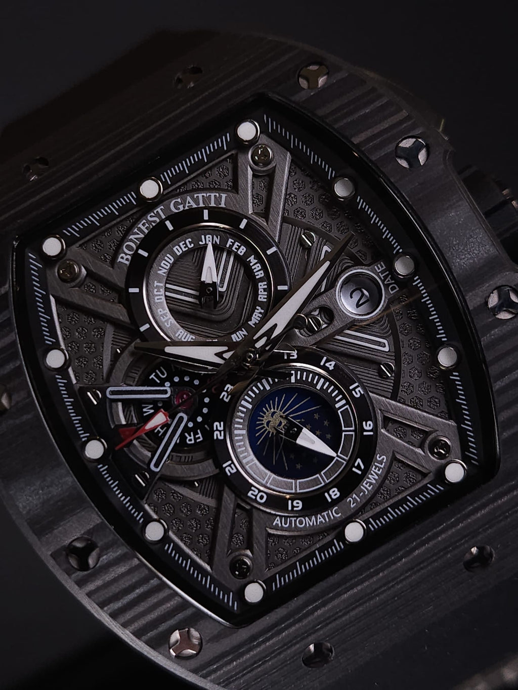 Bonest Gatti BG9007 夜光碳纖多功能自動機械錶