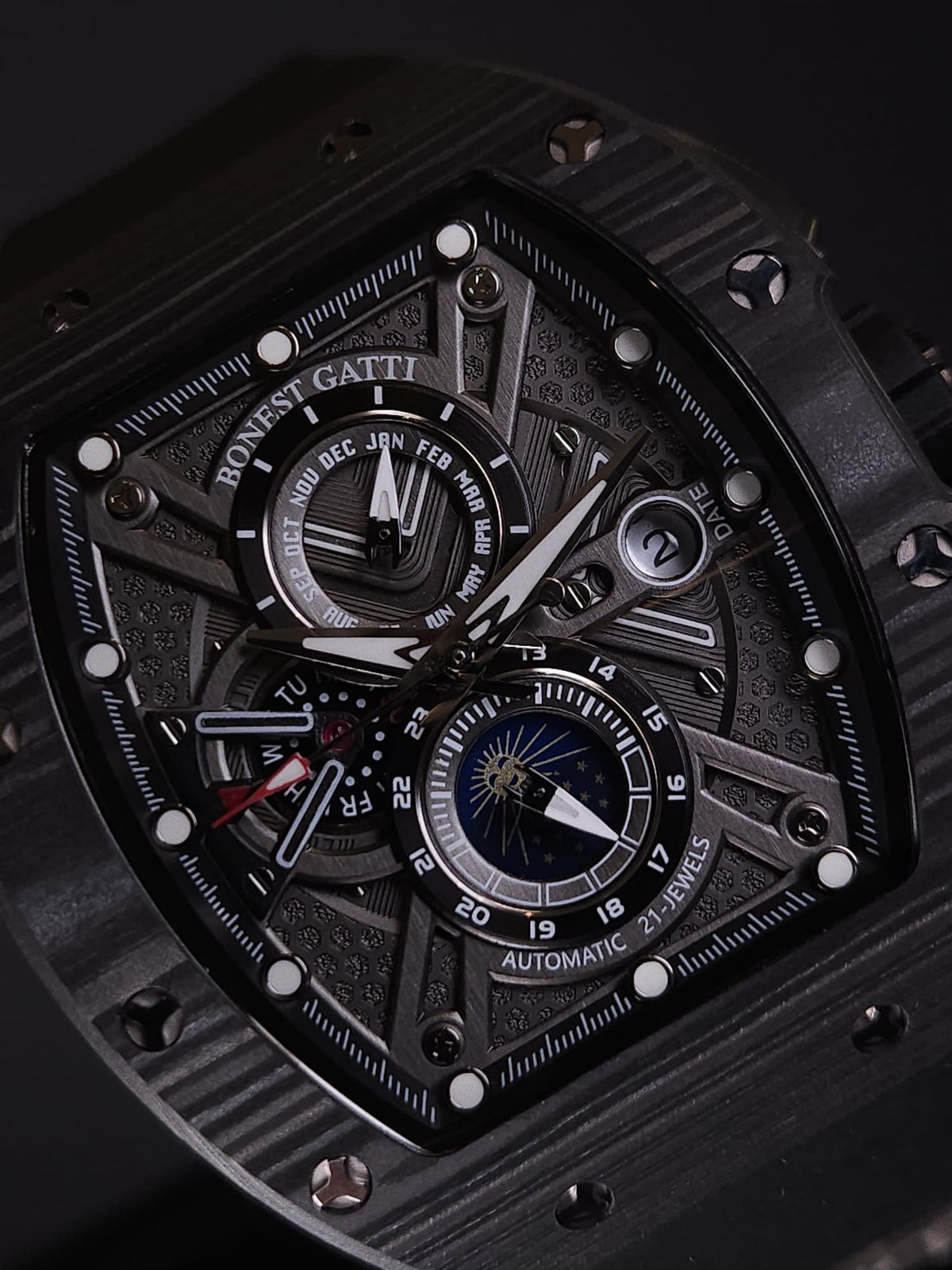 Bonest Gatti BG9007 夜光碳纖多功能自動機械錶