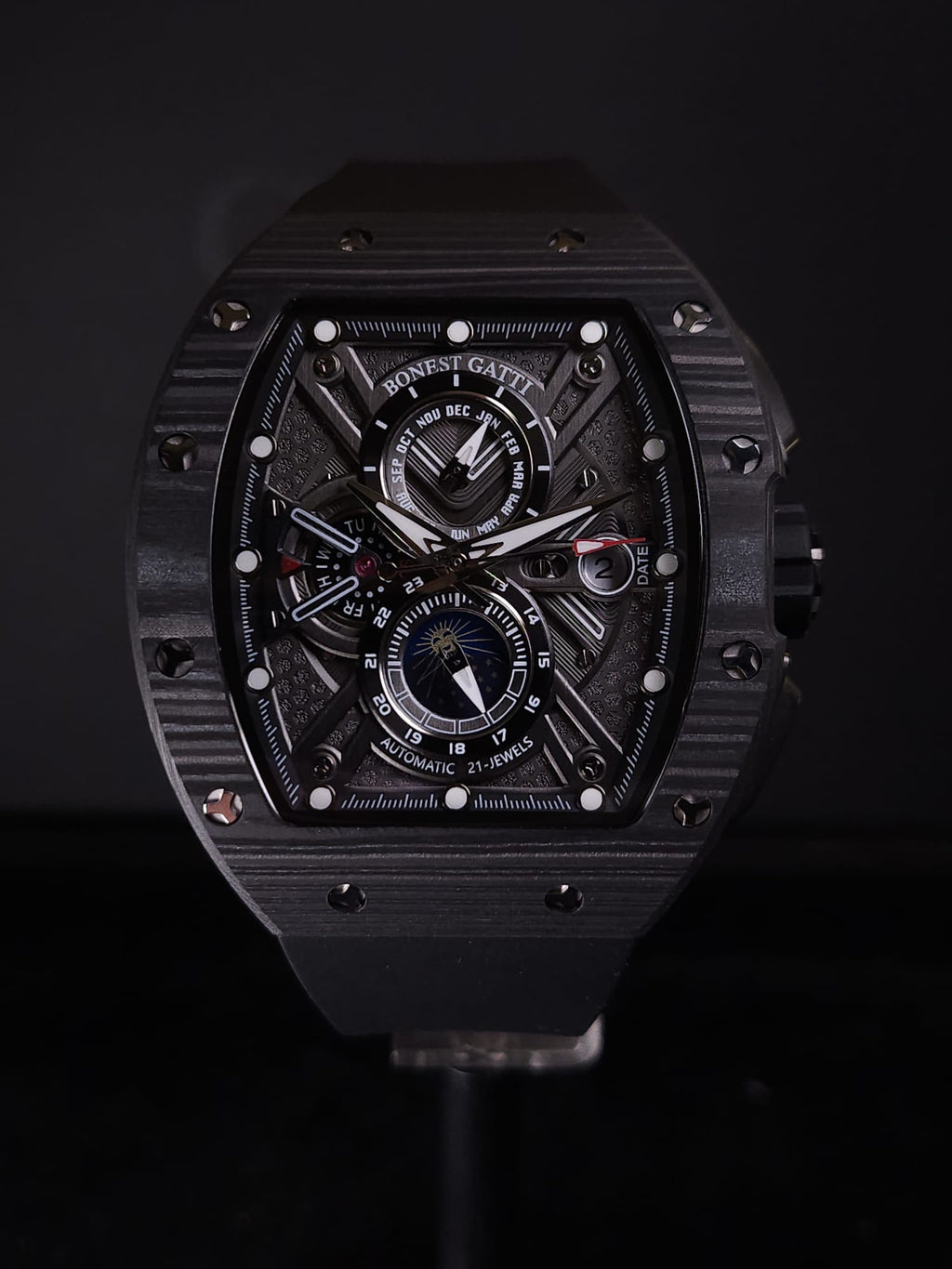 Bonest Gatti BG9007 夜光碳纖多功能自動機械錶